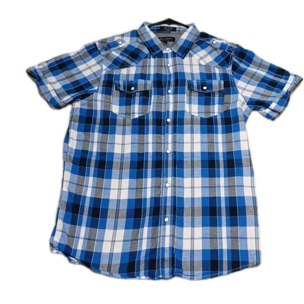 Eighty Eight Platinum Mens L Blue Black Pearl Snap Shirt Western Streetwear Larg